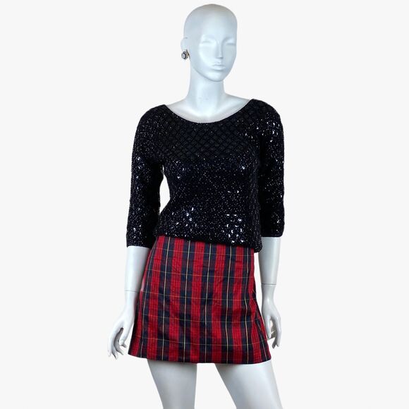 Vintage Black Sequin Sweater Wool Knit Top Party Elegant Chic Old Money 50s 60s - Picture 5 of 6